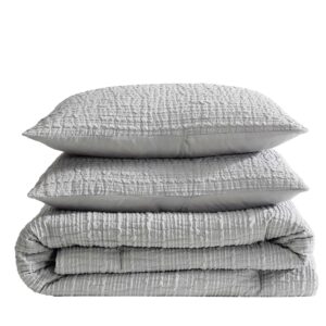 Kenneth Cole - Full/Queen Duvet Cover Set, Soft Bedding with Matching Shams, Embossed Modern Home Decor, Oeko-Tex Certified (Serenity Wavy Lines Grey, Full/Queen)