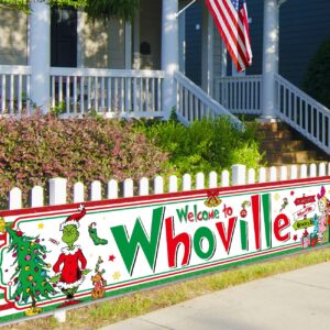 Vohado Welcome to Whoville Fence Banner Christmas Winter Holiday Party Decoration Xmas Decor Yard Outdoor Hanging Banner