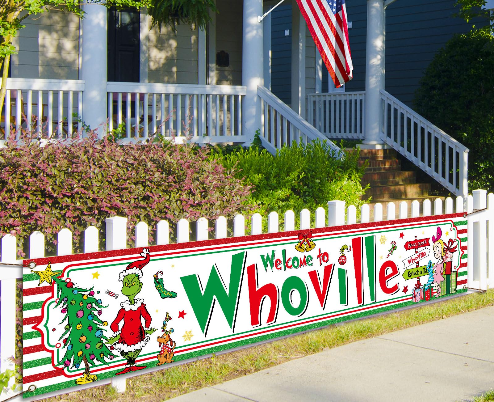 Vohado Welcome to Whoville Fence Banner Christmas Winter Holiday Party Decoration Xmas Decor Yard Outdoor Hanging Banner