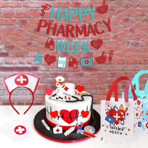 Happy Pharmacy Week Banner - Pharmacy Appreciation Week Decorations, Thank You Pharmacist Bunting Sign, Pharmacy Week Staff Party Decor Blue Red Glitter