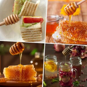 4PCS Honey Mixing Stirrer, 6.3 Inches Wooden Honey Dipper, Smooth Honey Comb Stick, Honey Spoon Collecting Dispensing Drizzling Jam (Straight Handle)