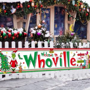 Vohado Welcome to Whoville Fence Banner Christmas Winter Holiday Party Decoration Xmas Decor Yard Outdoor Hanging Banner