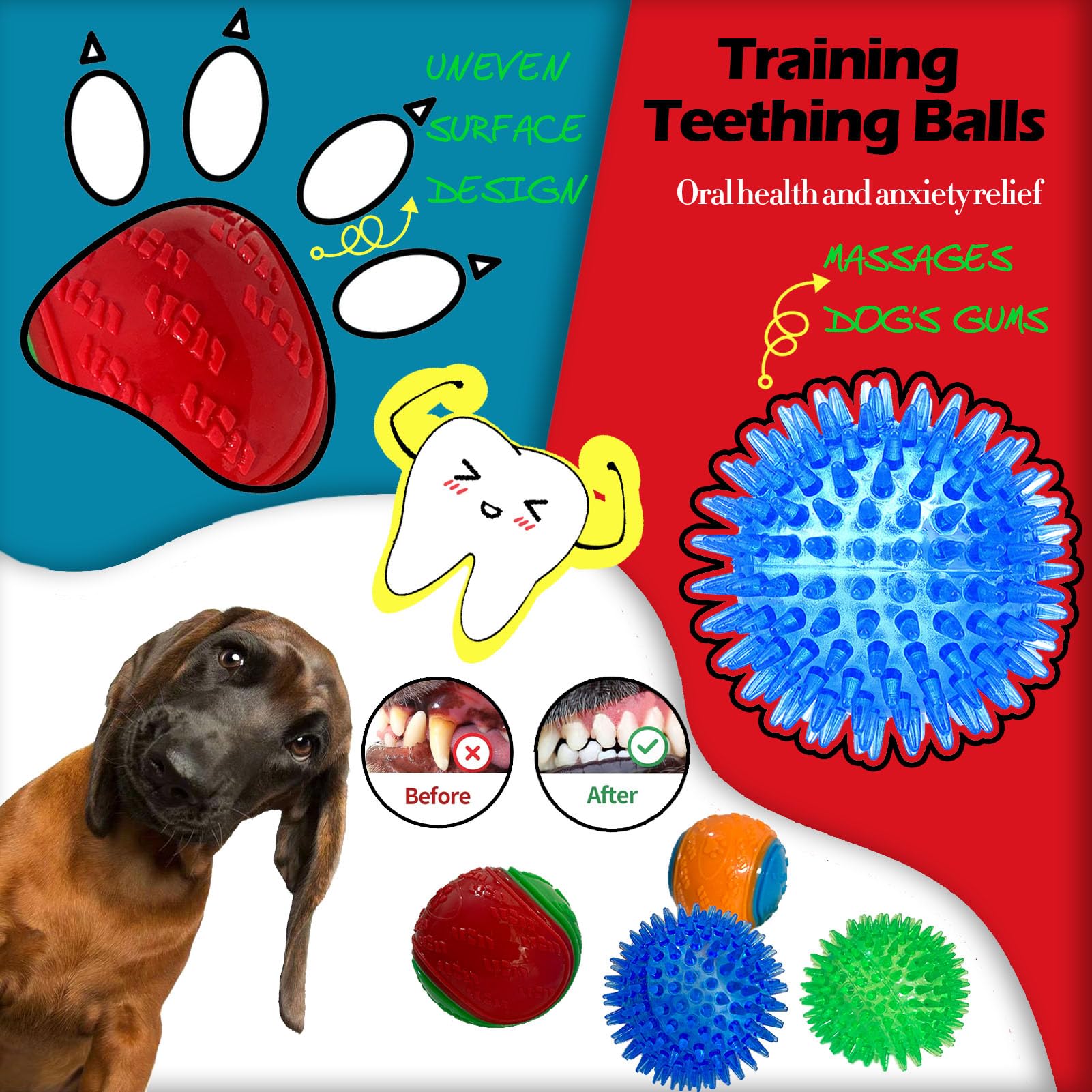 Cdyzqikm 3.5in Squeaky Dog Toy Ball Pack High Bouncy Ball for Interactive Playing Spikys Pet Balls for Teeth Cleaning Durable Tough Chew Toys for Medium & Large Dogs Fetch Training Teething Balls 4Pcs