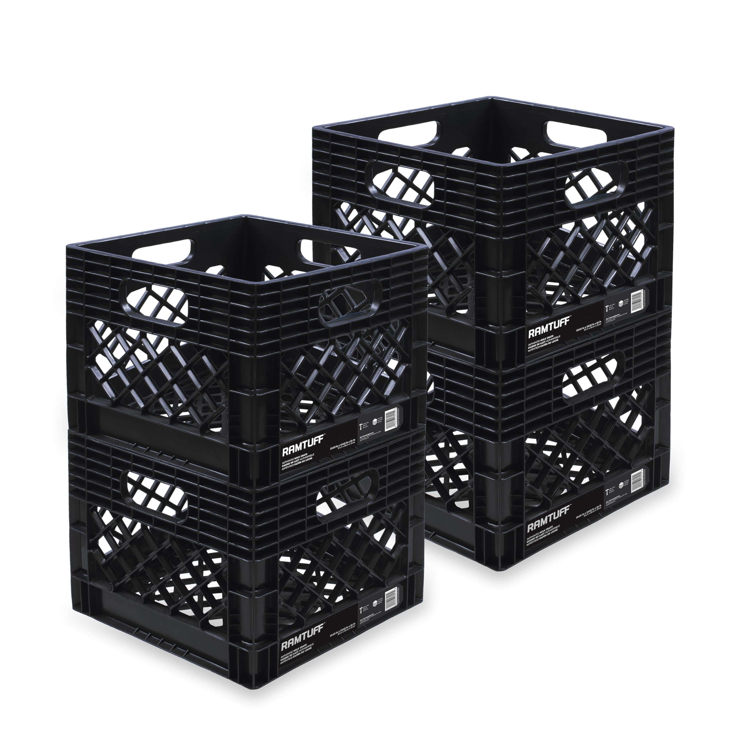 Ramtuff Milk Crate 4-Pack, Built Tough, 250lbs Load Capacity (BV Certified), Extreme Weather Tested -22°F to 122°F, Authentic Milk Crate dimensions 13" L x 13" W x 11" H