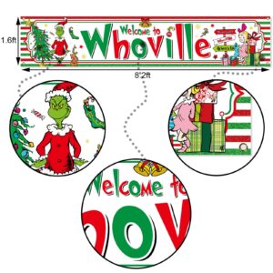 Vohado Welcome to Whoville Fence Banner Christmas Winter Holiday Party Decoration Xmas Decor Yard Outdoor Hanging Banner