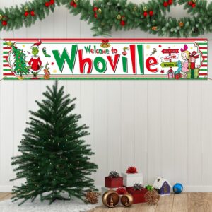 Vohado Welcome to Whoville Fence Banner Christmas Winter Holiday Party Decoration Xmas Decor Yard Outdoor Hanging Banner