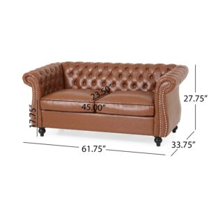 Merax 61" Retro PU Leather Chesterfield Loveseat with Button Tufted and Rolled Arm, Mid Century Small Couch Sofa Love Seat for Bedroom, Office, Living Room & Apartment, Easy Assembly Furniture, Brown