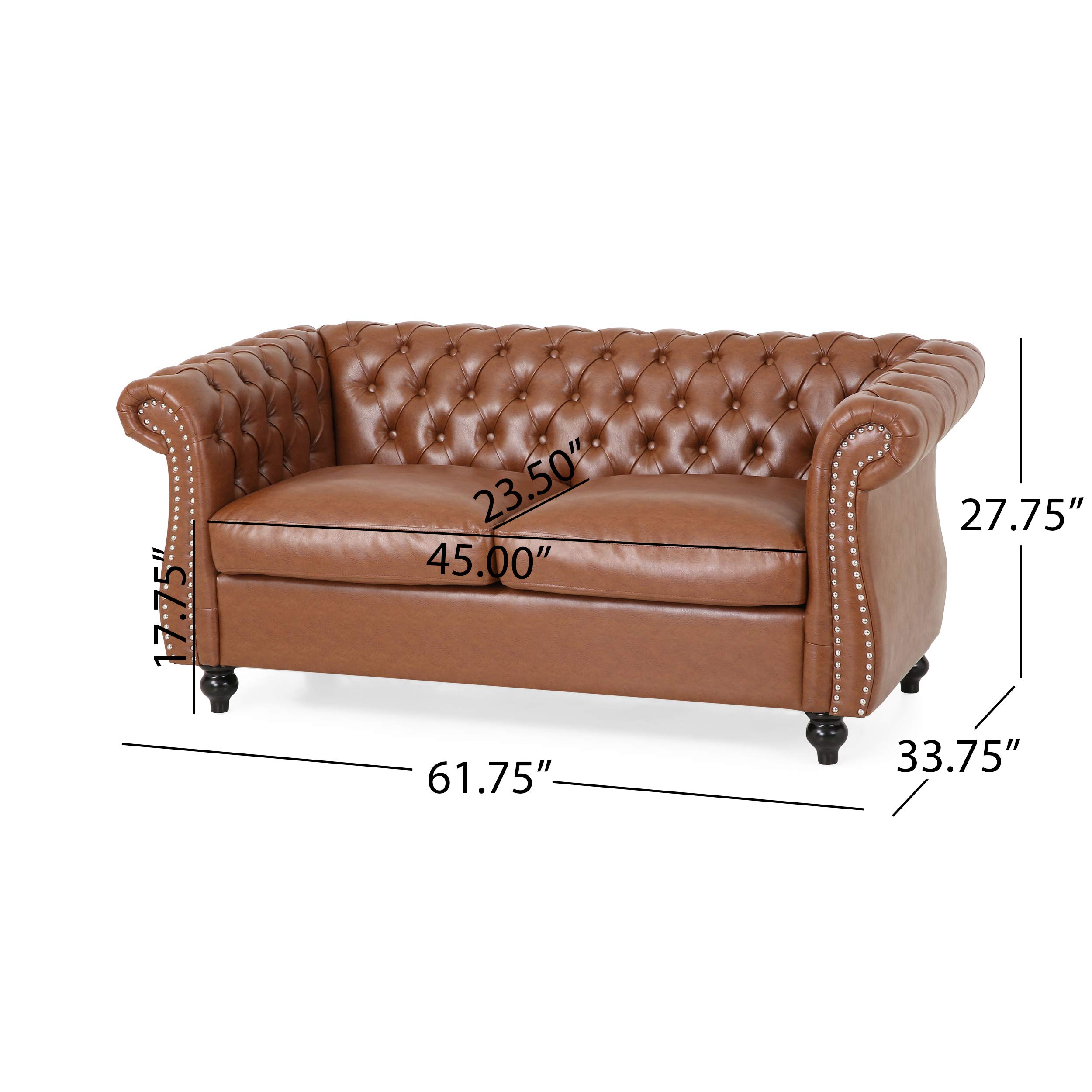 Merax 61" Retro PU Leather Chesterfield Loveseat with Button Tufted and Rolled Arm, Mid Century Small Couch Sofa Love Seat for Bedroom, Office, Living Room & Apartment, Easy Assembly Furniture, Brown