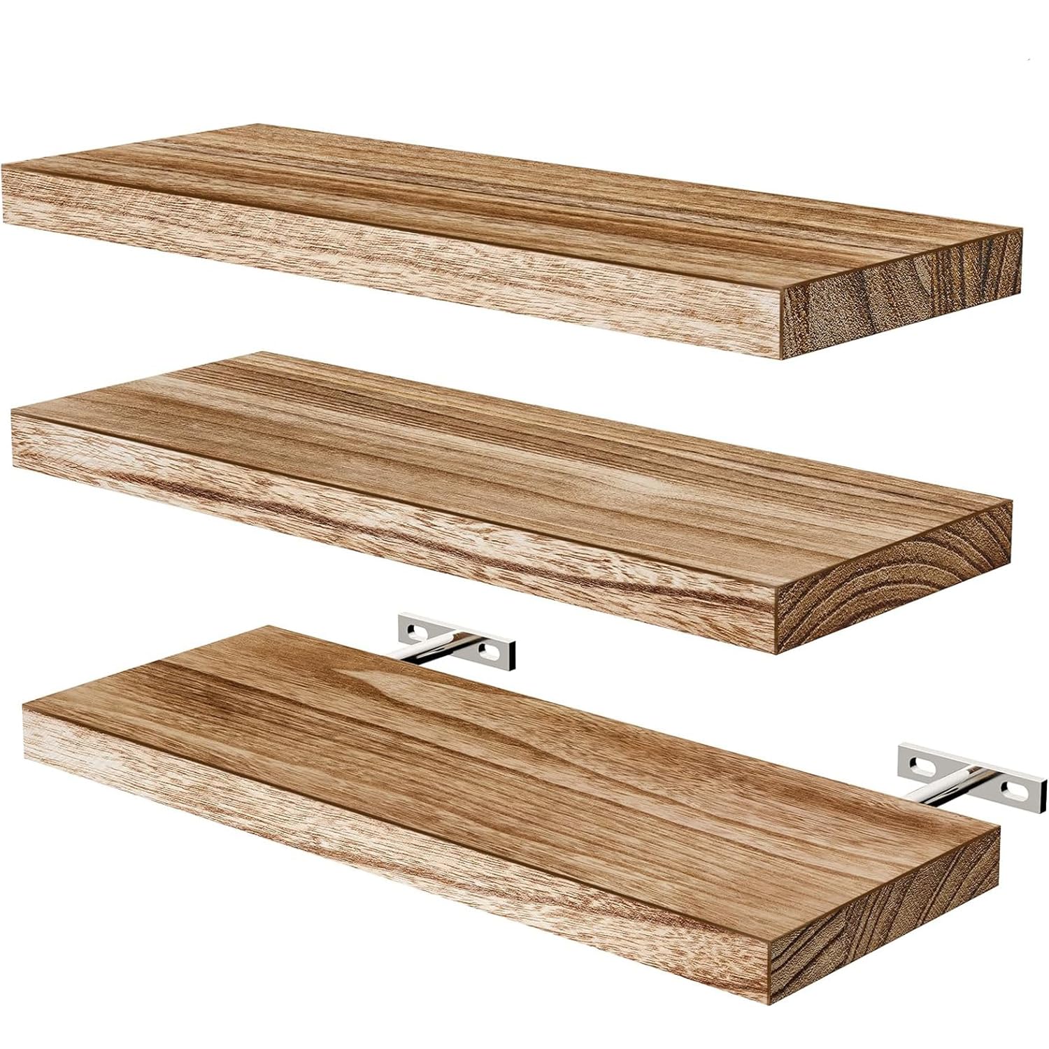 Zoucengx Floating Shelves, Paulownia Wood Wall Shelves for Bathroom/Living Room/Bedroom/Kitchen/Home Office, Wood Floating Shelf for Home Storage & Organization Set of 3 16.9″ L x 6.99″ W x 0.98″ H