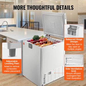 VEVOR Chest Freezer, 10 Cu.ft Compact Deep Freezer, Free Standing Top Open Door Compact Freezers with 2 Removable Baskets & Adjustable Thermostat, Energy Saving & Low Noise, White