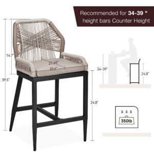 GarveeLife Outdoor Bar Stools - Set of 2 Counter Height Chairs with Back, All-Weather Design, Chic Ergonomics, Robust Aluminum Frame, Cushions Included, Easy Assembly for Patio and Garden, Dark Grey