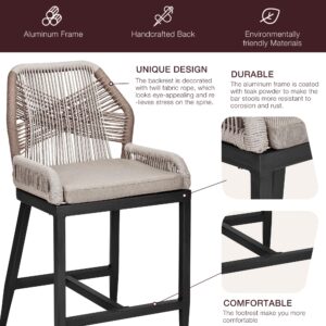 GarveeLife Outdoor Bar Stools - Set of 2 Counter Height Chairs with Back, All-Weather Design, Chic Ergonomics, Robust Aluminum Frame, Cushions Included, Easy Assembly for Patio and Garden, Dark Grey