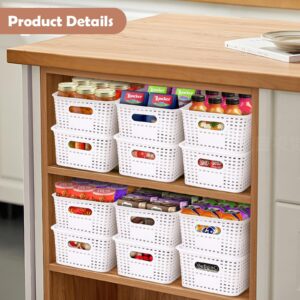 Plastic Storage Baskets With Lid Stackable Home Storage Bins for Organizing Shelves Drawers Desktop Closet, White, 6 packs