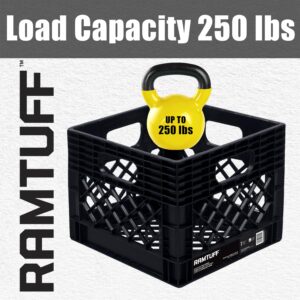 Ramtuff Milk Crate 4-Pack, Built Tough, 250lbs Load Capacity (BV Certified), Extreme Weather Tested -22°F to 122°F, Authentic Milk Crate dimensions 13" L x 13" W x 11" H