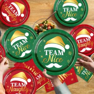 Pymurod 60pcs Naughty or Nice Plates and Napkins Team Naughty Team Nice Christmas Decorations Disposable Christmas Plates Napkins Paper Tableware for Xmas Holiday Christmas Party Supplies