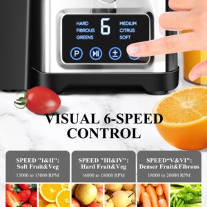 1200W 6-Speed Touch LCD Screen Centrifugal Juicer with 3.5" Big Wide Chute, Healnitor Juice Extractor Machines Vegetable and Fruit, Titanium Enhanced Filter, Easy Clean, BPA-Free, Silver