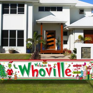 Vohado Welcome to Whoville Fence Banner Christmas Winter Holiday Party Decoration Xmas Decor Yard Outdoor Hanging Banner