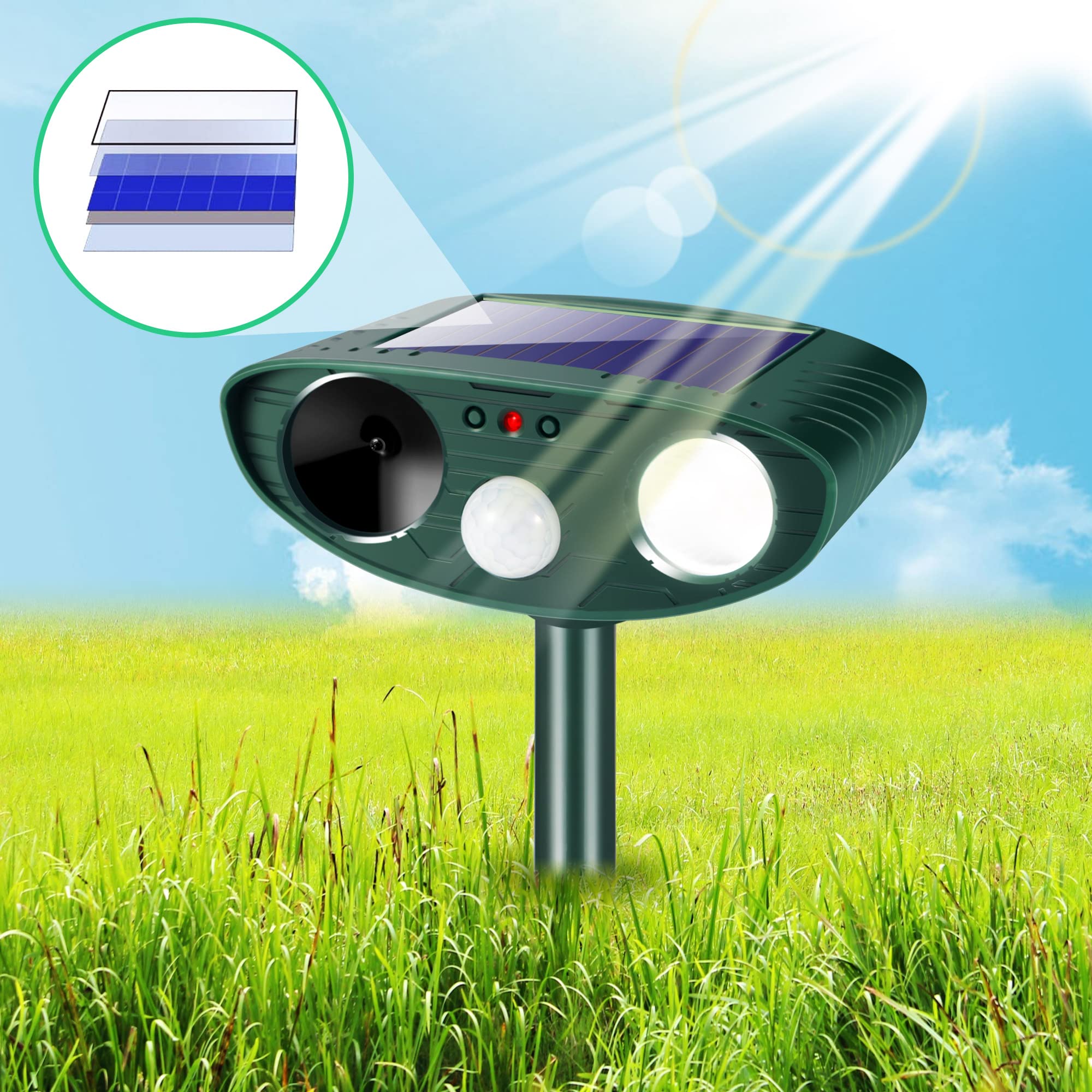 4 PCS Solar Animal Repeller, Ultrasonic Animal Repellent Outdoor with Motion Detection Deer Repellent Cat Rabbit Repellent Deterrent Raccoon Dog Skunk Repellent for Yard Garden Farm