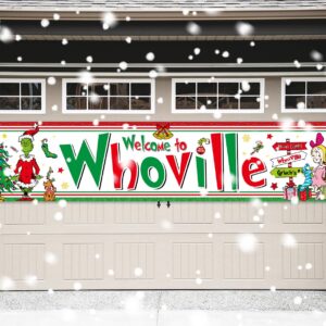 Vohado Welcome to Whoville Fence Banner Christmas Winter Holiday Party Decoration Xmas Decor Yard Outdoor Hanging Banner