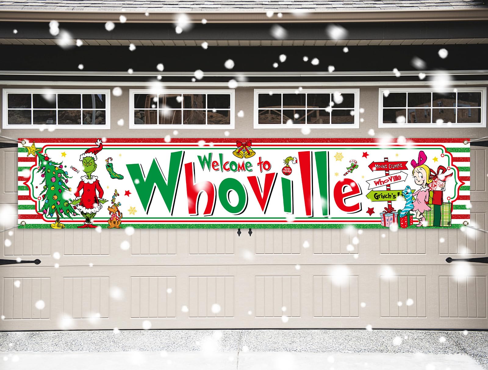 Vohado Welcome to Whoville Fence Banner Christmas Winter Holiday Party Decoration Xmas Decor Yard Outdoor Hanging Banner