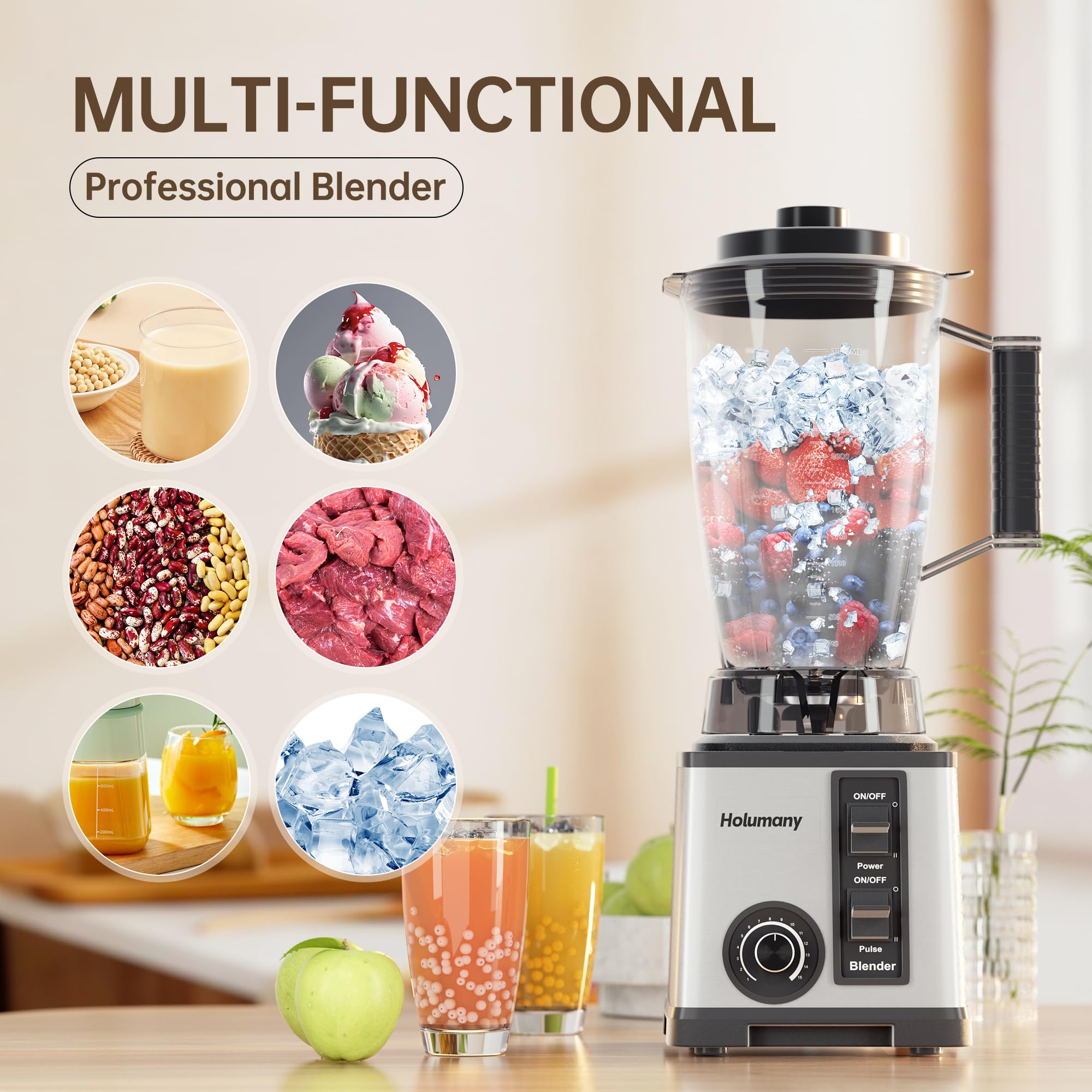 Professional Blender for Kitchen, Countertop Blender for Smoothies/Shakes/Ice Crush, Blender and Food Processor Combo with 3L Pitcher,Vegetable Chopper and Grinding Cup (Standard)