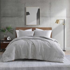 Kenneth Cole - Full/Queen Duvet Cover Set, Soft Bedding with Matching Shams, Embossed Modern Home Decor, Oeko-Tex Certified (Serenity Wavy Lines Grey, Full/Queen)