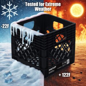 Ramtuff Milk Crate 4-Pack, Built Tough, 250lbs Load Capacity (BV Certified), Extreme Weather Tested -22°F to 122°F, Authentic Milk Crate dimensions 13" L x 13" W x 11" H