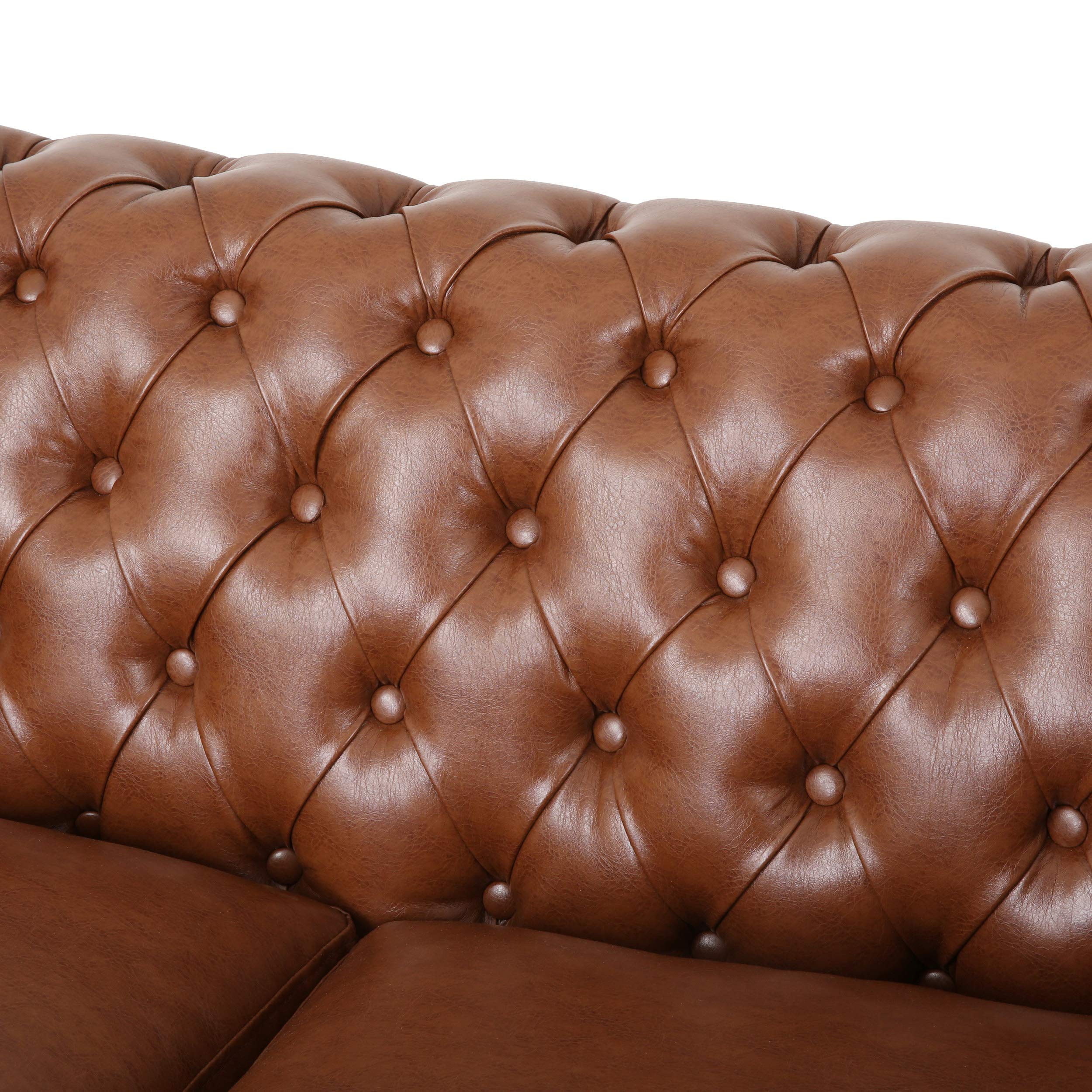 Merax 61" Retro PU Leather Chesterfield Loveseat with Button Tufted and Rolled Arm, Mid Century Small Couch Sofa Love Seat for Bedroom, Office, Living Room & Apartment, Easy Assembly Furniture, Brown