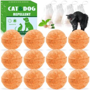 12 pack cat and dog repellent balls - natural peppermint oil cat deterrent for indoor/outdoor use, keeps stray cats digging dogs away from yard, lawn, garden, and furniture - safe for pets and family