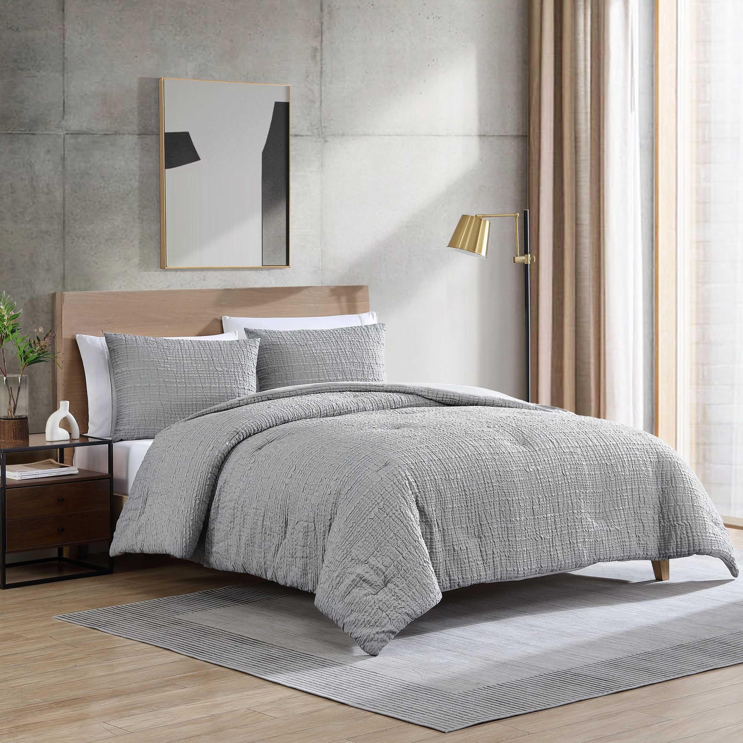 Kenneth Cole - Full/Queen Duvet Cover Set, Soft Bedding with Matching Shams, Embossed Modern Home Decor, Oeko-Tex Certified (Serenity Wavy Lines Grey, Full/Queen)