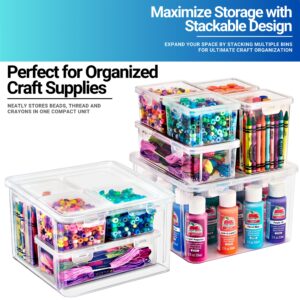 Sorbus 6 Piece Art Supply Storage Organizer - Stackable Plastic Storage Bins Set for Organizing Yarn, Ribbon, Crafts, Beads, Craft Supplies - Organizer Storage Boxes with Hinged Lids - Variety Pack