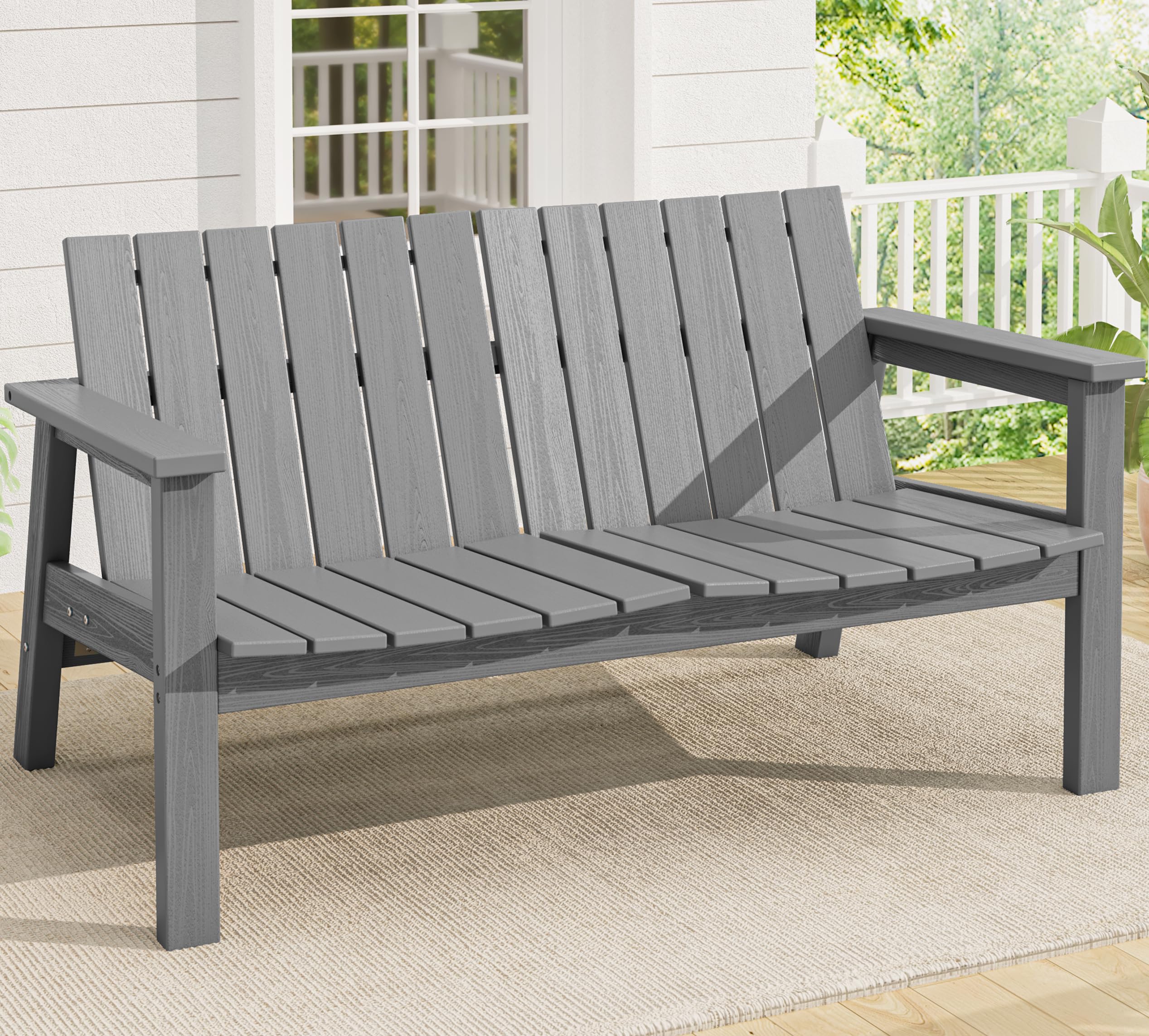 SERWALL Outdoor Bench for 2 Person, Grey 1 Pack