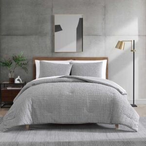 kenneth cole - full/queen duvet cover set, soft bedding with matching shams, embossed modern home decor, oeko-tex certified (serenity wavy lines grey, full/queen)