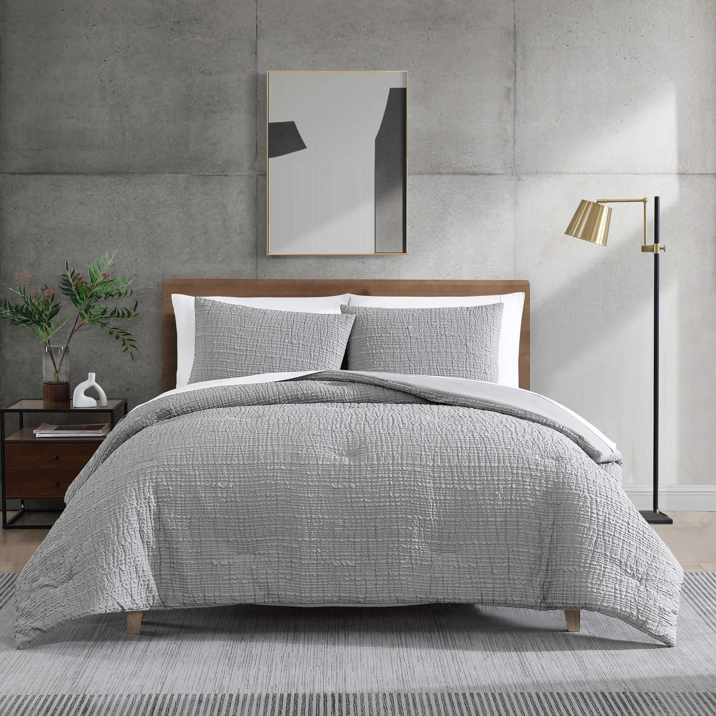 Kenneth Cole - Full/Queen Duvet Cover Set, Soft Bedding with Matching Shams, Embossed Modern Home Decor, Oeko-Tex Certified (Serenity Wavy Lines Grey, Full/Queen)