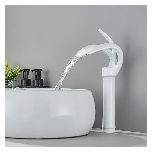 Uythner Waterfall Basin Faucet Single Handle Deck Mounted Basin Tap Brass Bath Hot Cold Water Mixer Vanity Tap(Gold Short)