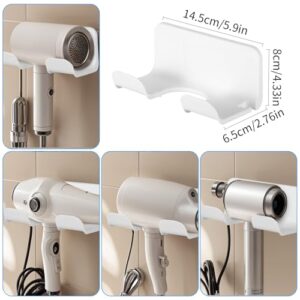 Gjinxi 2Pcs Universal Hair Dryer Holder, Blow Dryer Holder Wall Mounted, Adhesive Hair Dryer Hook with Plug&Cord, Sticke on Wall Hair Dryer Organizer for Cabinet Bathroom (White)