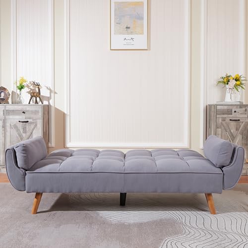 Modern Convertible Futon Sofa Bed Corduroy Upholstered Tufted Daybed with High Legs and 2 Pillows,Living Room Loveseat Sleeper Couch Bed for Home Apartment Office RV Studio