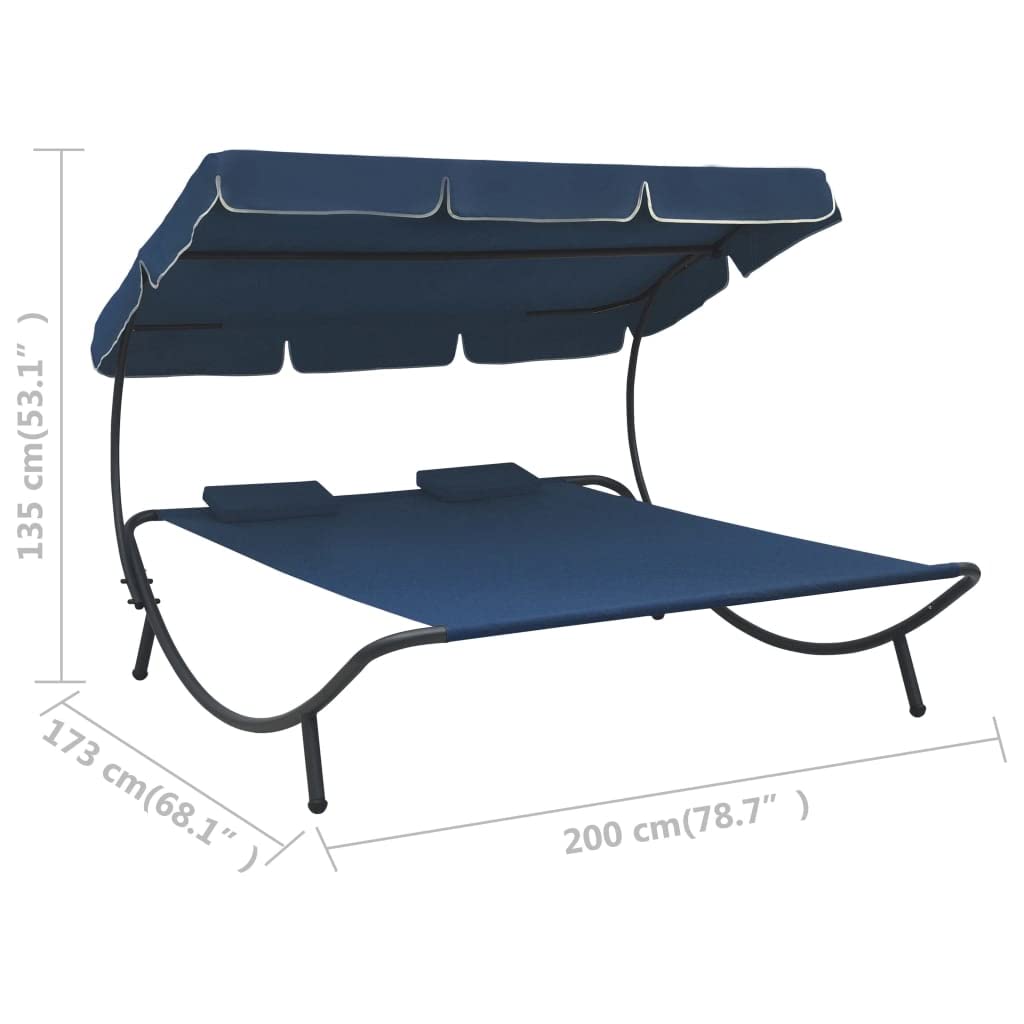 RINDIGOO Patio Seating Patio Lounge Bed with Canopy and Pillows Blue,Double Lounge Bed with Canopy and Pillows Weather Resistant, Durable, and Stylish for Outdoor Relaxation and Fun Outdoor Furniture