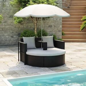 rindigoo patio seating patio bed with parasol black poly rattan,allweather patio rattan lounge set with parasol and detachable footrest for outdoor relaxation outdoor furniture