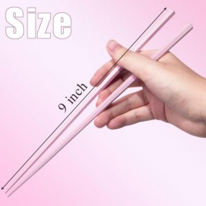 10 Pairs Fiberglass Chopsticks Reusable,Cute Reusable Chopsticks,9 Inch(Pink Chop sticks reusable dishwasher safe）