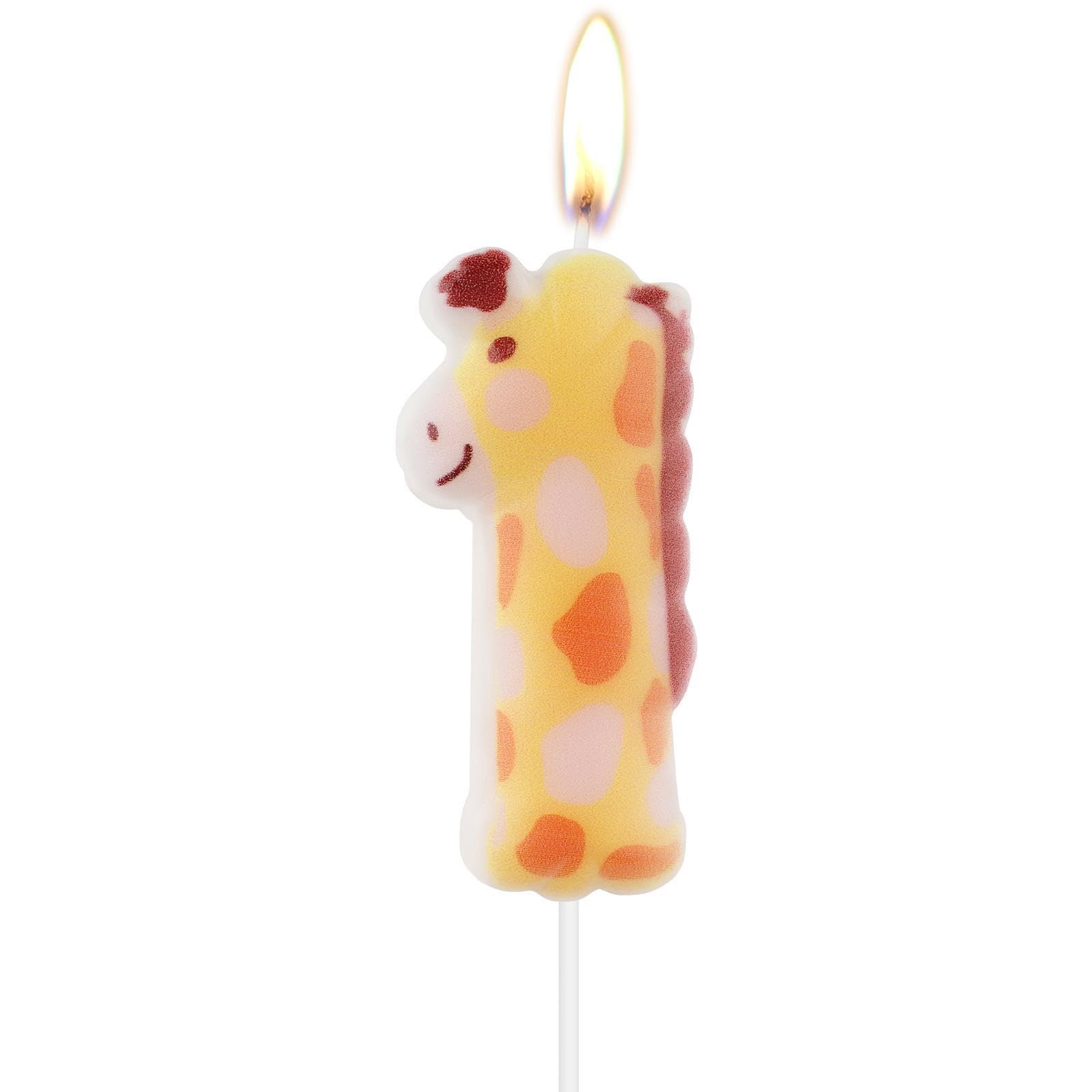 iNINGER Giraffe Number Birthday Candles,Birthday Candles,Giraffe Print Number 1 Candles,Girls Boys Birthday Decorations,Giraffe Cake Candles for Girls Boys Forest Animal Jungle Party Decoration