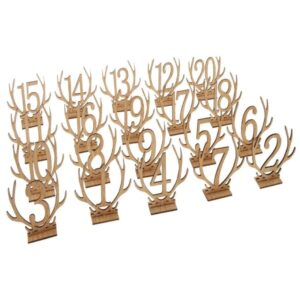 SWEETBIUTI Table Numbers Wooden Number Plate Freestanding Table Cards 1-20 Table Number Sign Stand Antler Table Cards Table Decor for Banquets Outdoor Living.