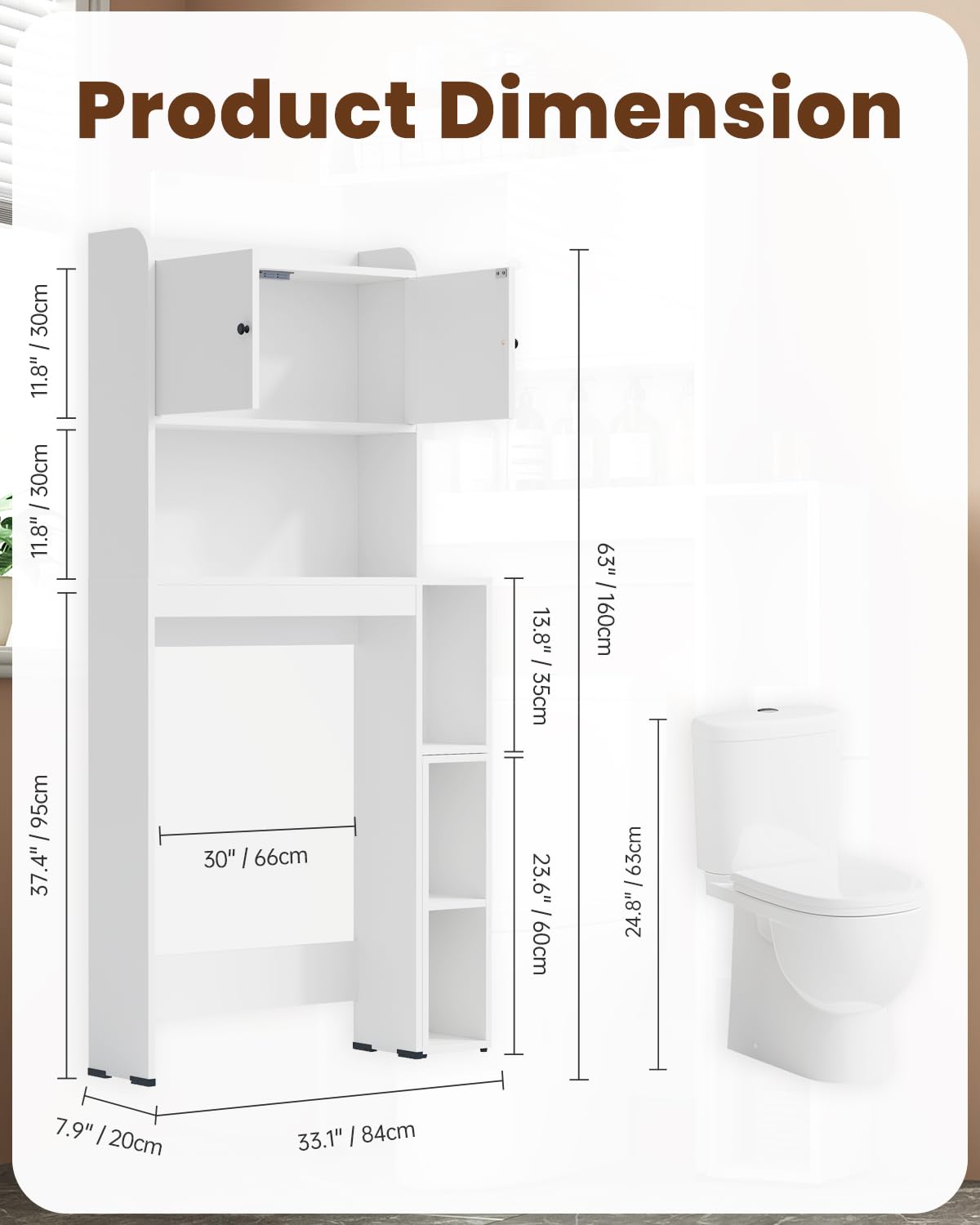 Seeday Over The Toilet Storage Cabinet, Space Saver Bathroom Shelf Over Toilet with Toilet Assistance Cabinet, Bathroom Storage Over The Toilet with Adjustable Feet Pad