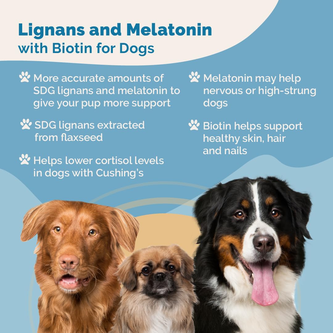 PranaPets Lignans & Melatonin with Biotin Blend Naturally Aids in Relieving Symptoms of Cushing’s in Dogs up to 25 lb | Promote Healthy Balance & Overall Well-Being