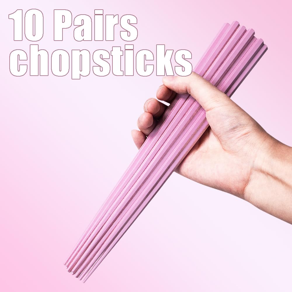 10 Pairs Fiberglass Chopsticks Reusable,Cute Reusable Chopsticks,9 Inch(Pink Chop sticks reusable dishwasher safe）