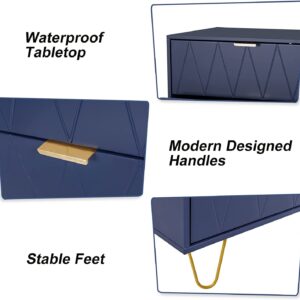 UEV Navy Blue 4 Drawer Dresser for Bedroom, Tall Bedroom Dresser with Large Drawer & Golden Handles, Wooden Modern Storage Cabinet Chest of Drawer for Bedroom,Closet,Hallway (Navy Blue)