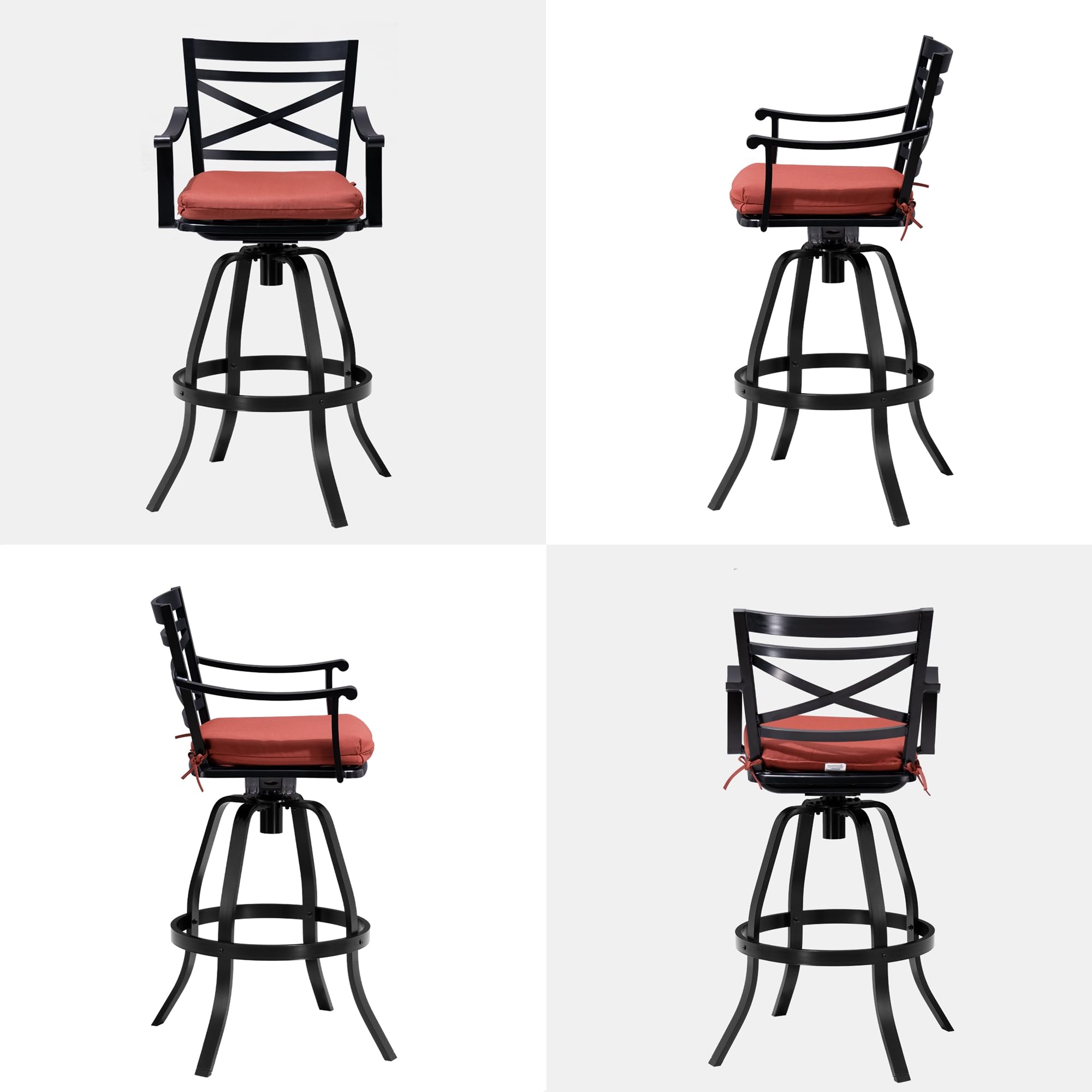 Pellebant Swivel Outdoor Bar Stools Set of 4, Patio Bar Height Chairs with Cushion and Cast Aluminum Frame, Outdoor Furniture w/Armrest & High Back for Deck Lawn Garden, Red