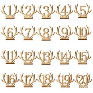 sweetbiuti table numbers wooden number plate freestanding table cards 1-20 table number sign stand antler table cards table decor for banquets outdoor living.