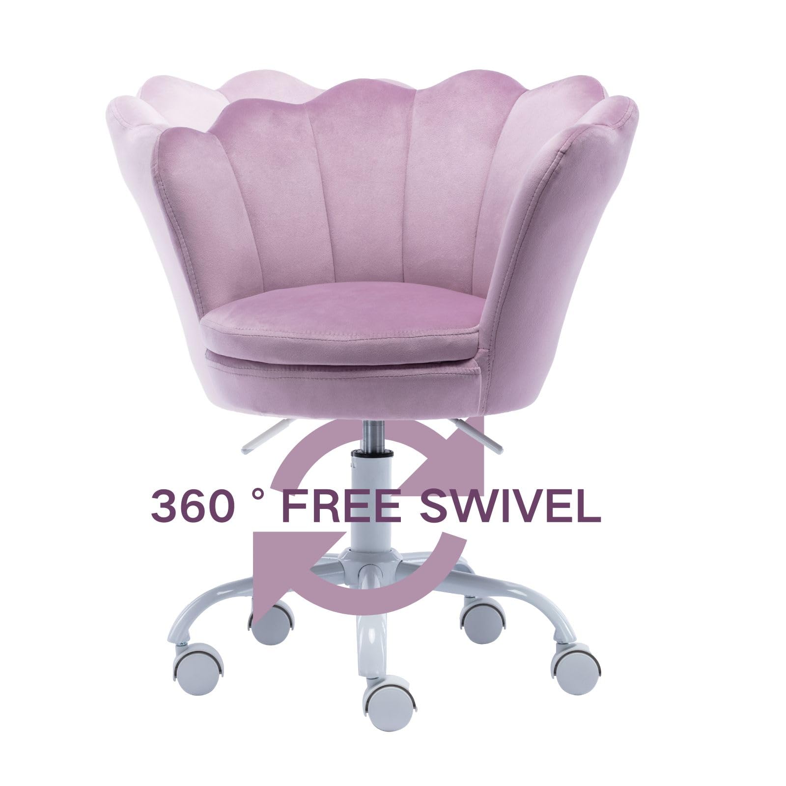 DAYALANE Kids Desk Chair with Wheels, Cute Petal Study Chair Computer Chair with Arms, Upholstered Task Chair Velvet Chair for Teen Girls, Swivel Kids Chair Rolling Chair for Bedroom, Vanity, Purple