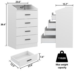 4 Drawer Dresser for bedroom with LED Light, Modern Dresser with Power Outlet, White Dressers with Open Storage Cubby, Chest of Drawers Storage Organizer for Bedroom, Hallway, Living Room(White)…